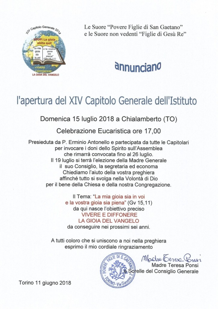 2018 Annuncio Capitolo Generale2